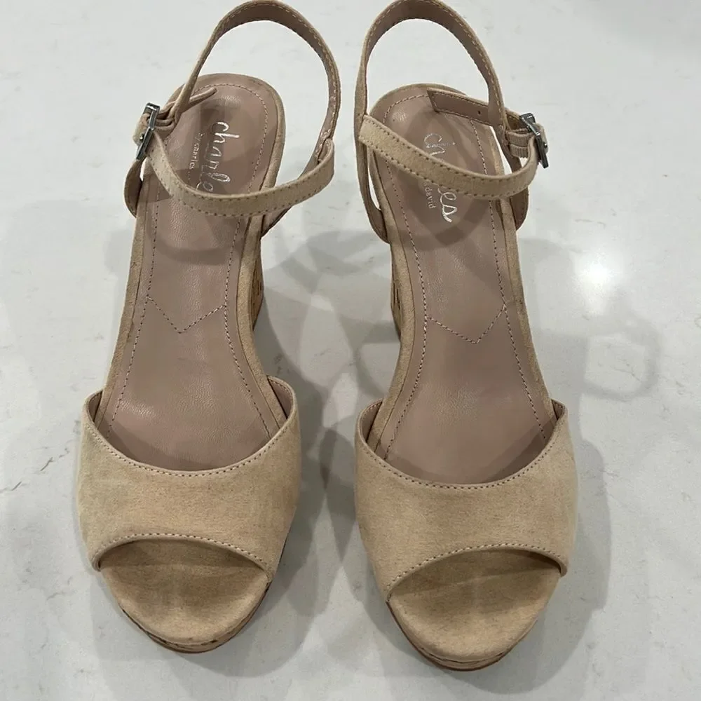 Charles by Charles David Lambert Textured Cork Wedge Ankle Strap Sandal Size 7